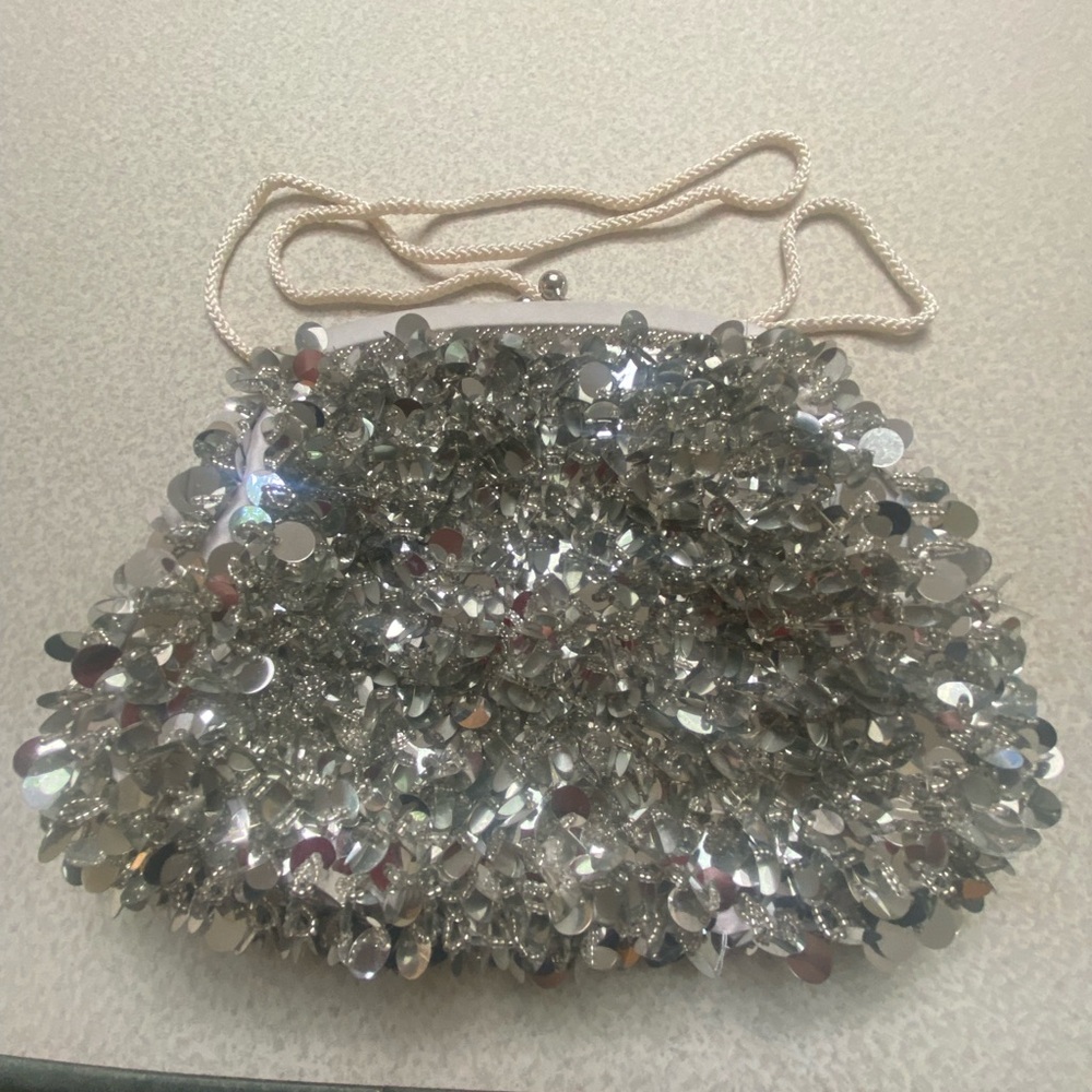 Silver Sequin Evening Bag